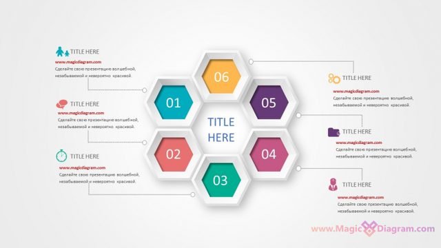 PowerPoint uchun diagramma shabloni: Doira bo‘ylab oltiburchaklar
